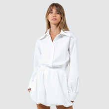 Load image into Gallery viewer, POPLIN BUBBLE HEM MINI DRESS