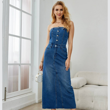 Load image into Gallery viewer, DENIM BANDEAU DRESS