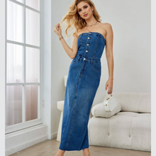Load image into Gallery viewer, DENIM BANDEAU DRESS