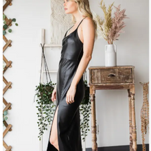 Load image into Gallery viewer, BLACK VEGAN LEATHER MIDI DRESS
