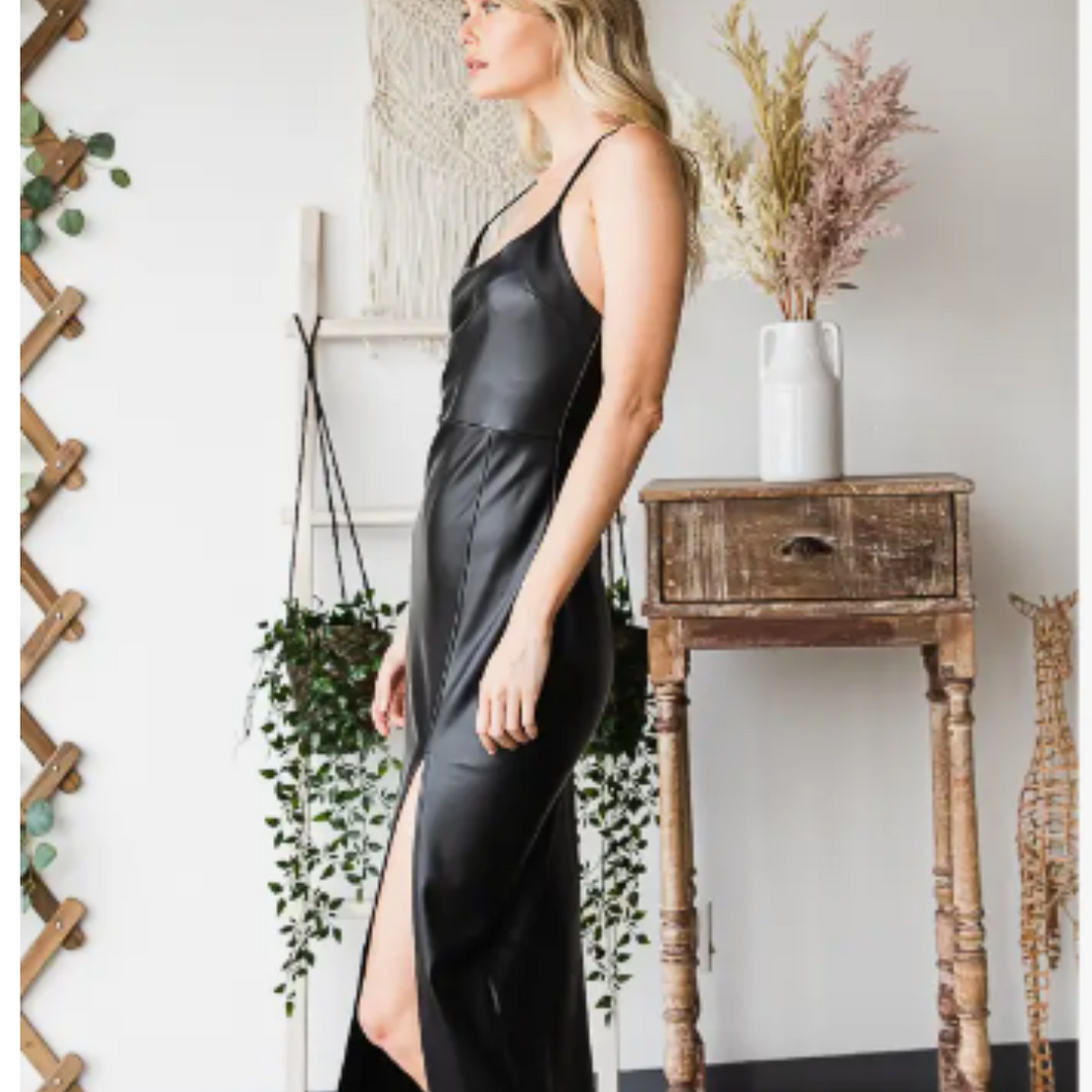 BLACK VEGAN LEATHER MIDI DRESS The J. Nicole Collection BLACK VEGAN LEATHER MIDI DRESS The J. Nicole Collection