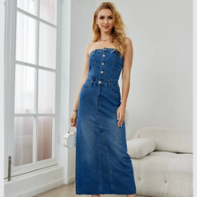 Load image into Gallery viewer, DENIM BANDEAU DRESS
