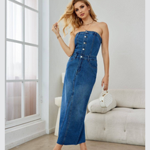 Load image into Gallery viewer, DENIM BANDEAU DRESS
