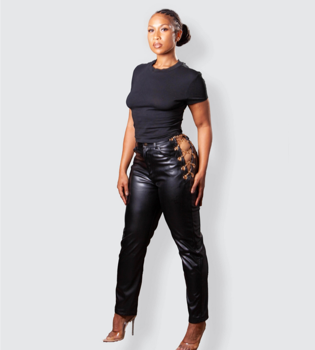 BROOKLYN CHAINED VEGAN LEATHER PANT