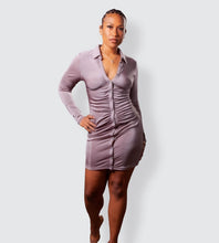 Load image into Gallery viewer, GIANNA GRAPHITE RUCHED SHIRT DRESS
