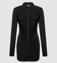 Load image into Gallery viewer, GIANNA BLACK RUCHED SHIRT DRESS
