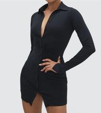 Load image into Gallery viewer, GIANNA BLACK RUCHED SHIRT DRESS
