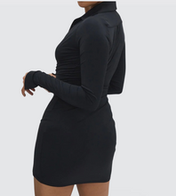 Load image into Gallery viewer, GIANNA BLACK RUCHED SHIRT DRESS
