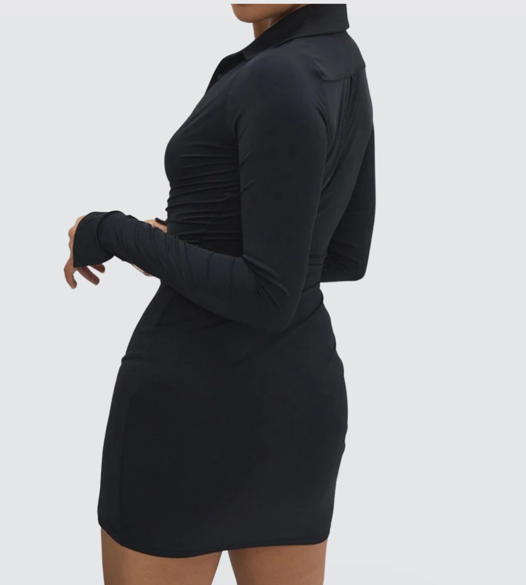 GIANNA BLACK RUCHED SHIRT DRESS – The J. Nicole Collection
