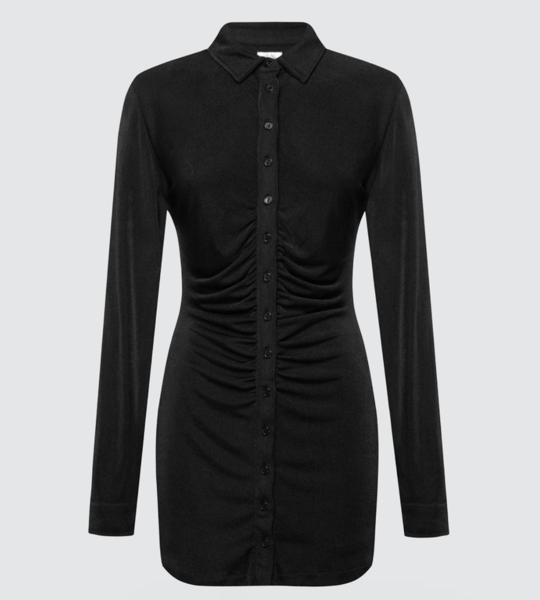 GIANNA BLACK RUCHED SHIRT DRESS