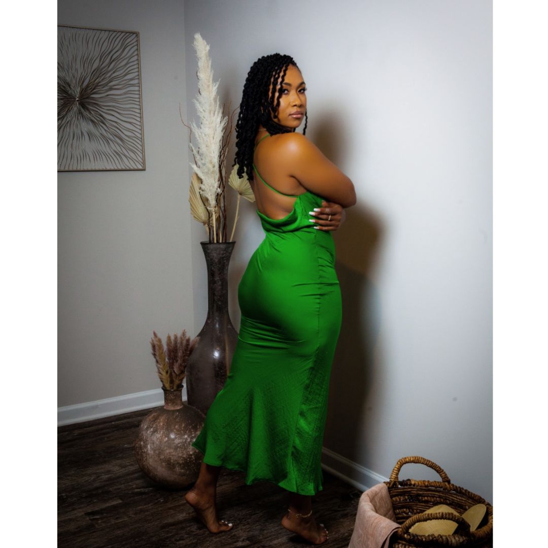 BEYOND CHIC EMERALD MIDI SLIP DRESS The J. Nicole Collection BEYOND CHIC EMERALD MIDI SLIP DRESS The J. Nicole Collection