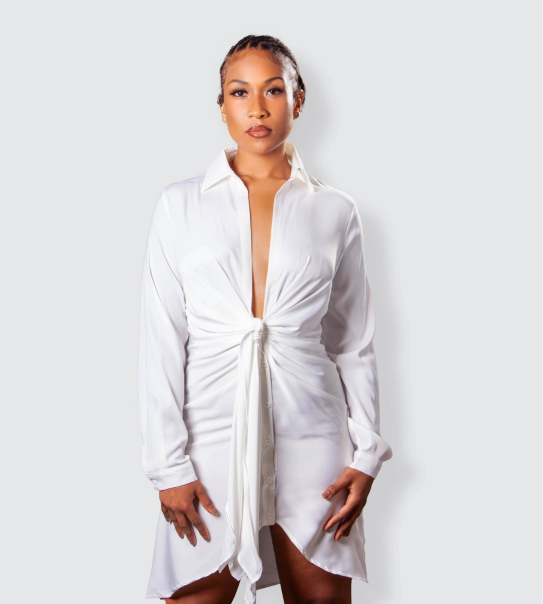 OLIVIA IVORY RUCHED SHIRT DRESS – The J. Nicole Collection