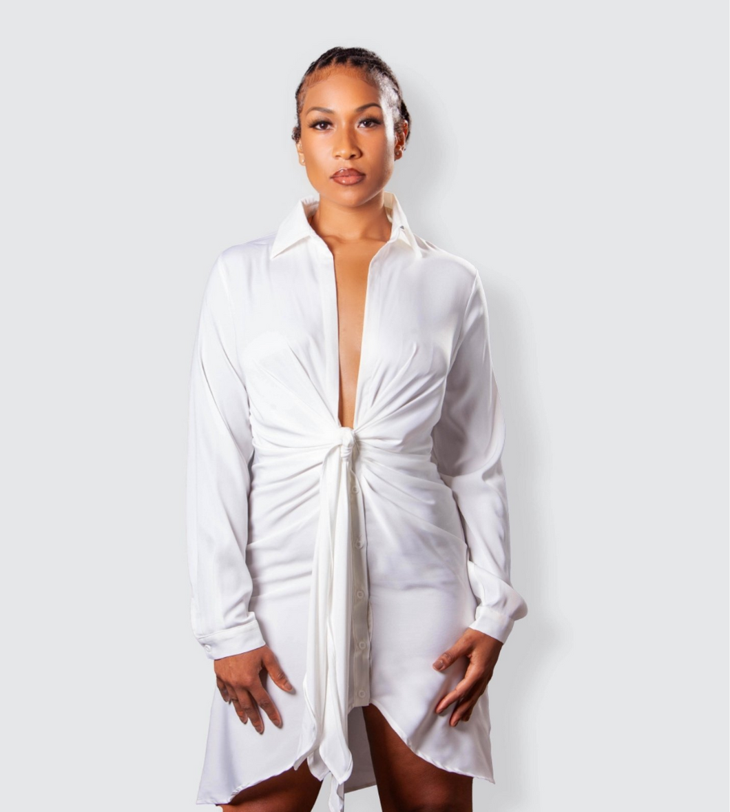OLIVIA IVORY RUCHED SHIRT DRESS