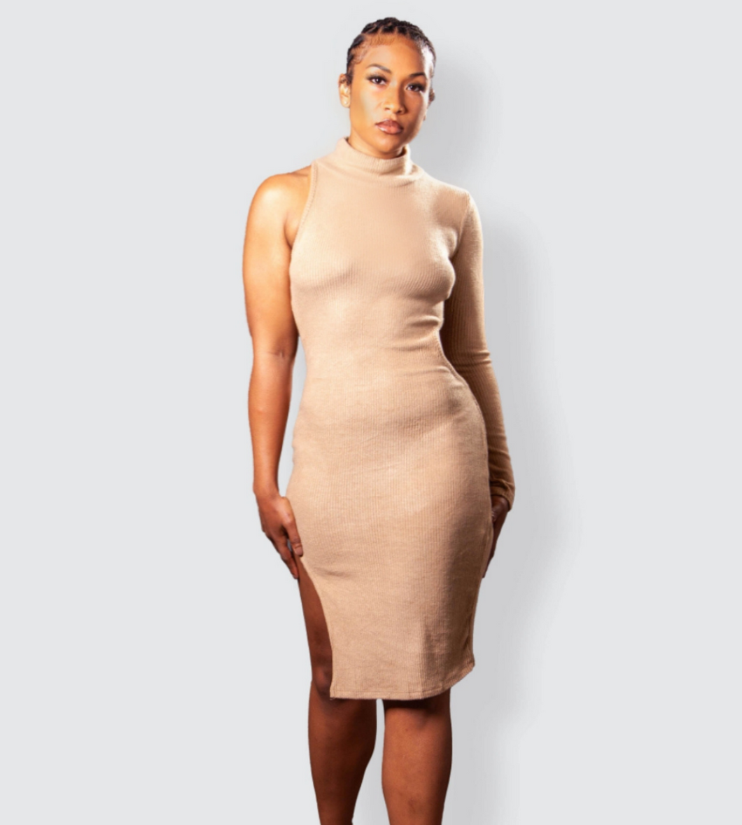 ARIA LATTE MOCK NECK DRESS