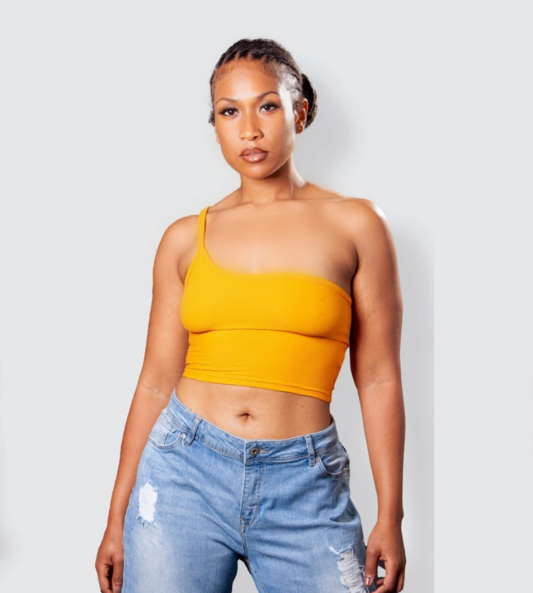 MYAH MUSTARD RIBBED CROP TOP
