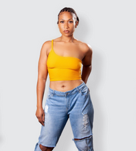 Load image into Gallery viewer, MYAH MUSTARD RIBBED CROP TOP
