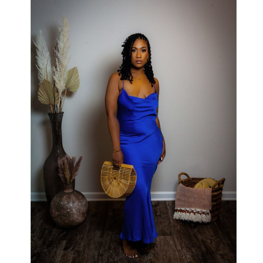 BEYOND CHIC BLUE MIDI SLIP DRESS